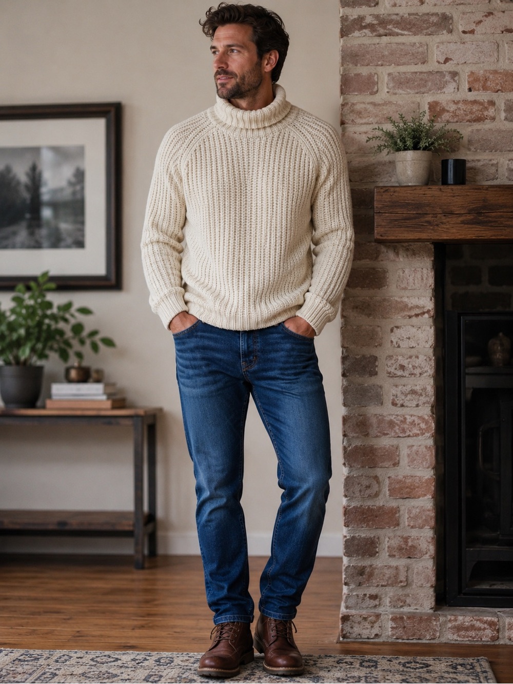 BOSS Hugo Boss Men’s 100% cashmere Cream Ribbed Turtleneck Sweater